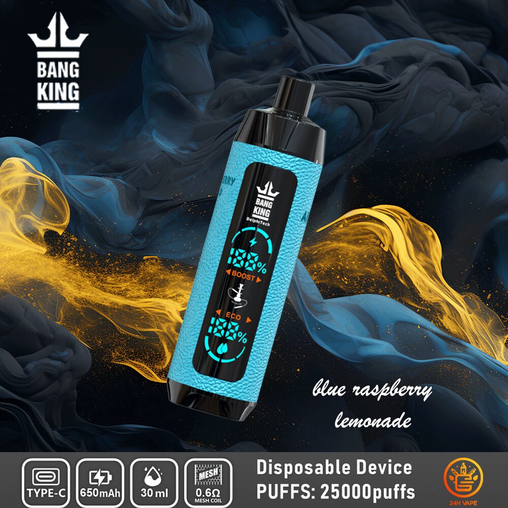 Bang King Shisha 25000 (25.000 boccate) con display LED, in pelle, usa e getta, al gusto di lampone blu e limone