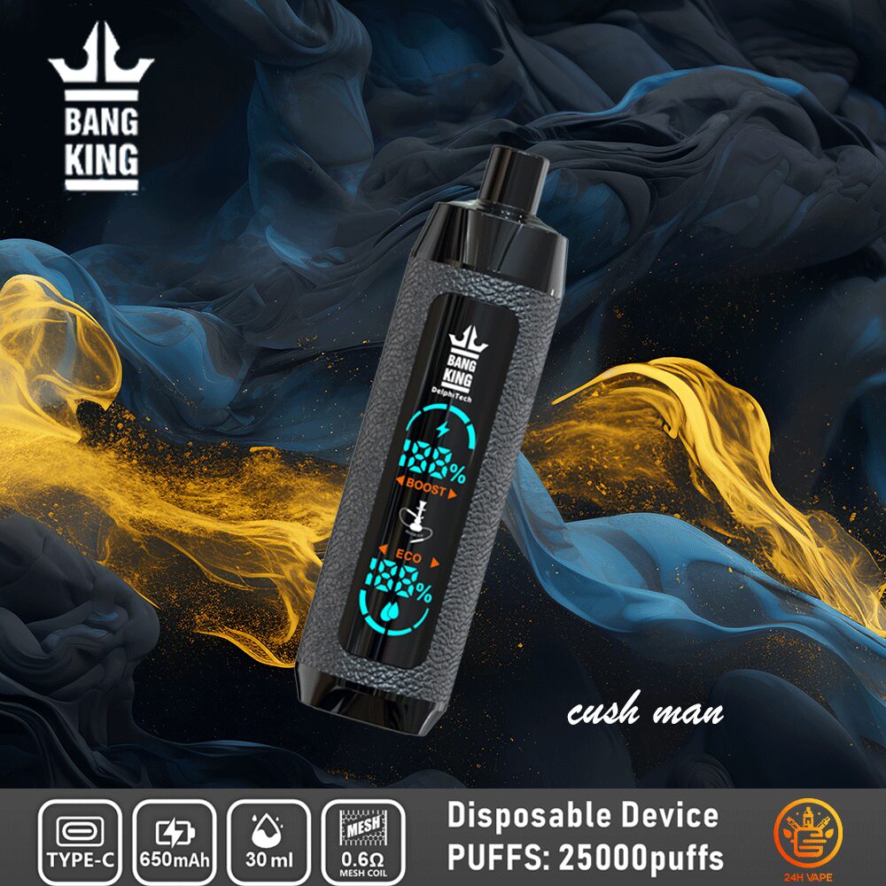 Bang King Shisha 25000 (25.000 boccate) con display LED, in pelle, usa e getta, gusto Cush Man