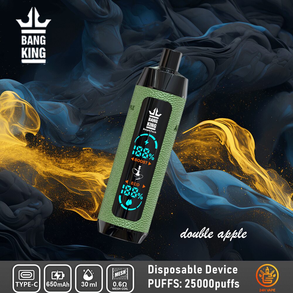 Bang King Shisha 25000 (25.000 boccate) con display LED, in pelle, usa e getta, al gusto di doppia mela