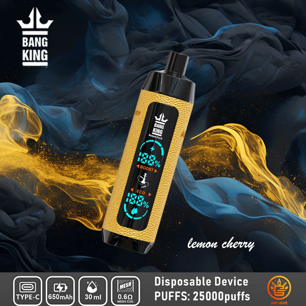 Bang King Shisha 25000 (25.000 boccate) con display LED, in pelle, usa e getta, al gusto di limonata e ciliegia