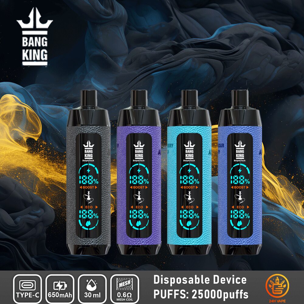 Immagine del prodotto Bang King Shisha 25000 (25.000 boccate) con display LED e rivestimento in pelle, usa e getta
