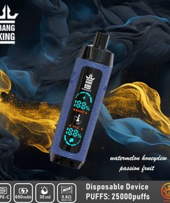 Bang King Shisha 25000 (25.000 boccate) con display LED, rivestimento in pelle, usa e getta, al gusto di anguria, melone e frutto della passione