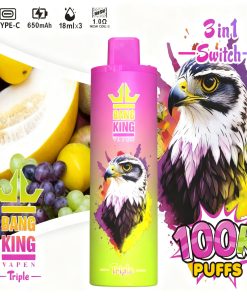Bang King Triple 100000 100K Puffs 3 in 1 Flavors Rechargeable Disposable Vape in Pineapple Coconut + Strawberry Banana + Blue Razz flavor