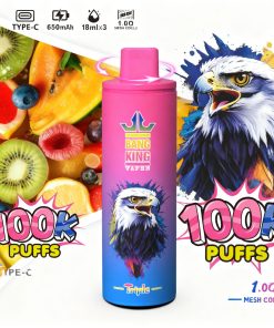 Bang King Triple 100000 100K Puffs 3 in 1 Flavors Rechargeable Disposable Vape in Strawberry Kiwi + Sour Mango Pineapple + Red Bull flavor