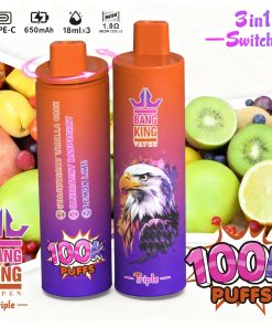 Bang King Triple 100000 100K Puffs 3 in 1 Flavors Rechargeable Disposable Vape in Strawberry Vanilla Coke + Blueberry Raspberry + Lemon Lime flavor