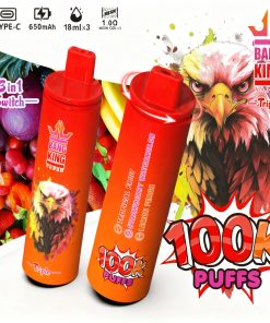 Bang King Triple 100000 100K Puffs 3 in 1 Flavors Rechargeable Disposable Vape in Tropical Fruit + Strawberry Watermelon + Lemon Peach flavor