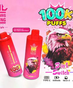 Bang King Triple 100000 100K Puffs 3 in 1 Flavors Rechargeable Disposable Vape in Watermelon + Strawberry Ice Cream + Triple Melon flavor