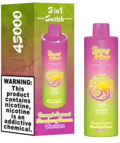 Bang King Triple 45000 45K Puffs Vape 3 in 1 Flavors Rechargeable Disposable Vape in Pineapple Coconut + Strawberry Banana + Blue Razz flavor