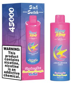 Bang King Triple 45000 45K Puffs Vape 3 in 1 Flavors Rechargeable Disposable Vape in Strawberry Kiwi + Sour Mango Pineapple + Red Bull flavor
