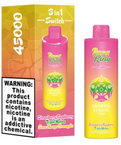 Bang King Triple 45000 45K Puffs Vape 3 in 1 Flavors Rechargeable Disposable Vape in Strawberry Raspberry + Triple Melon + Sour Mango Pineapple flavor