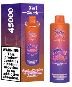 Bang King Triple 45000 45K Puffs Vape 3 in 1 Flavors Rechargeable Disposable Vape in Strawberry Vanilla Coke + Blueberry Raspberry + Lemon Lime flavor