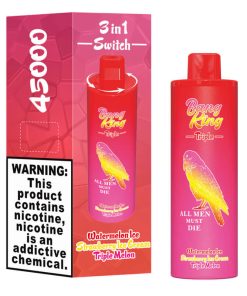Bang King Triple 45000 45K Puffs Vape 3 in 1 Flavors Rechargeable Disposable Vape in Watermelon + Strawberry Ice Cream + Triple Melon flavor