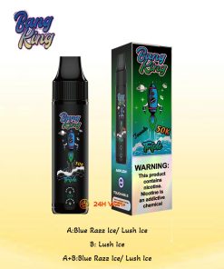 Bang King Triple 50000 50K Puffs 3 in 1 Flavors Rechargeable Disposable Vape in A:Blue Razz Ice/B:Lush Ice/A+B:Blue Razz Lush Ice flavor