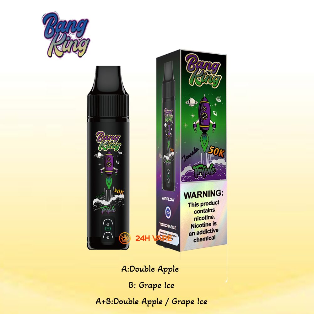Bang King Triple 50000 50K Puffs 3 in 1 Flavors Rechargeable Disposable Vape in A:Double Apple/B:Grape Ice/A+B:Double Apple Grape Ice flavor