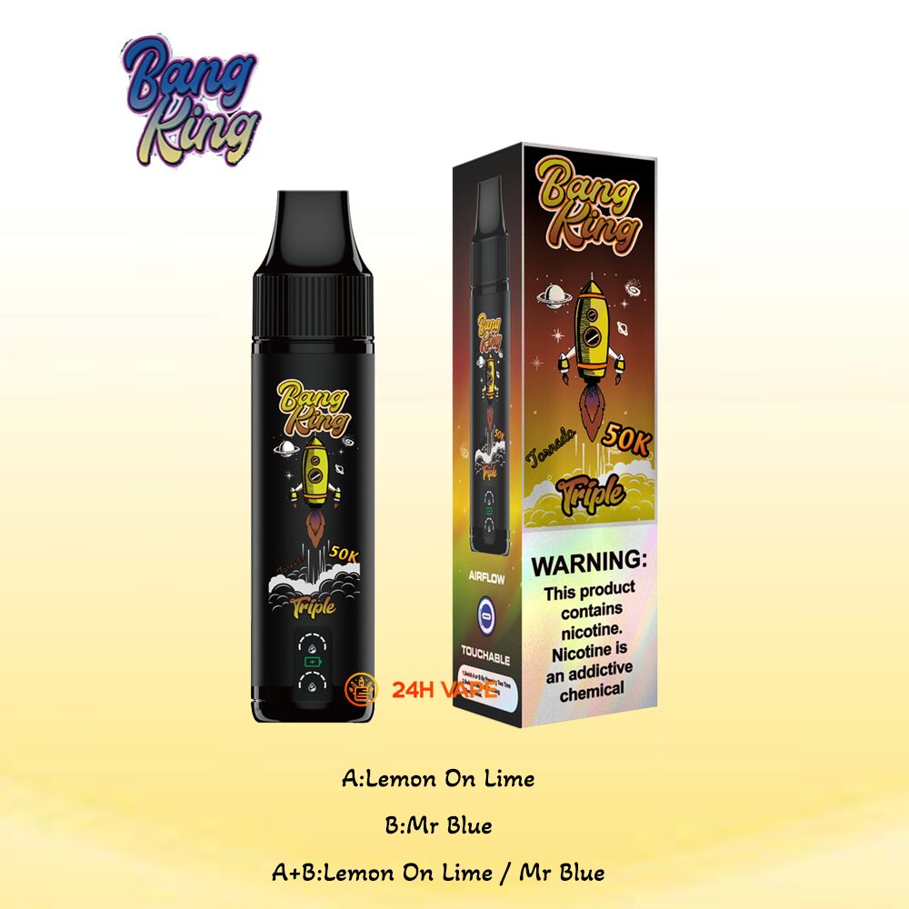 Bang King Triple 50000 50K Puffs 3 in 1 Flavors Rechargeable Disposable Vape in A:Lemon Lime/B:Mr Blue/A+B:Lemon Lime Mr Blue flavor