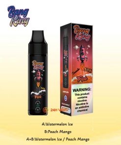 Bang King Triple 50000 50K Puffs 3 in 1 Flavors Rechargeable Disposable Vape in A:Peach Ice/B:Mango Ice/A+B:Peach Mango Ice flavor