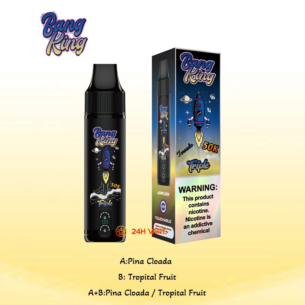 Bang King Triple 50000 50K Puffs 3 in 1 Flavors Rechargeable Disposable Vape in A:Pina Colada/B:Tropical Fruit/A+B:Pina Colada Tropical Fruit flavor