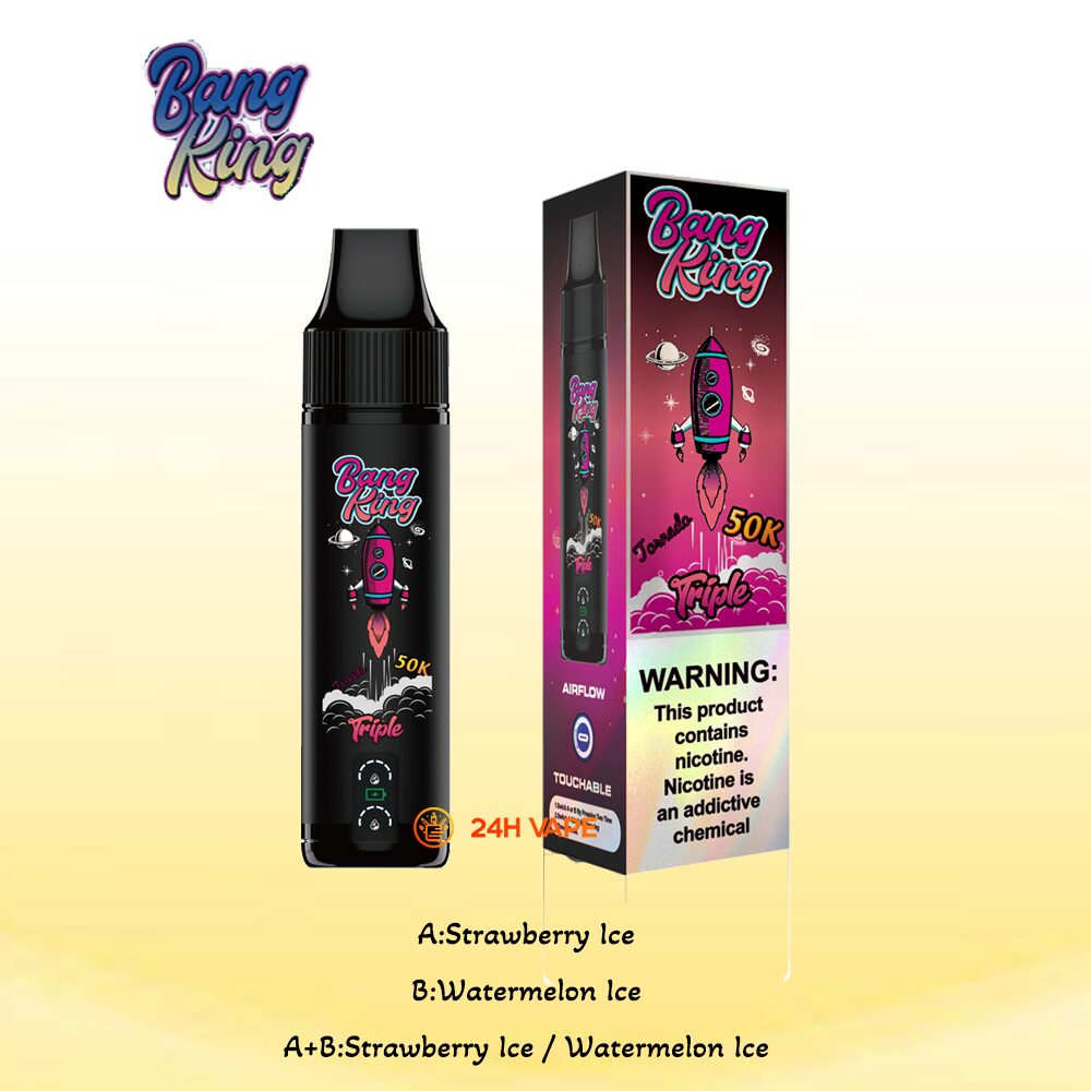 Bang King Triple 50000 50K Puffs 3 in 1 Flavors Rechargeable Disposable Vape in A:Strawberry Ice/B:Watermelon Ice/A+B:Strawberry Watermelon Ice flavor