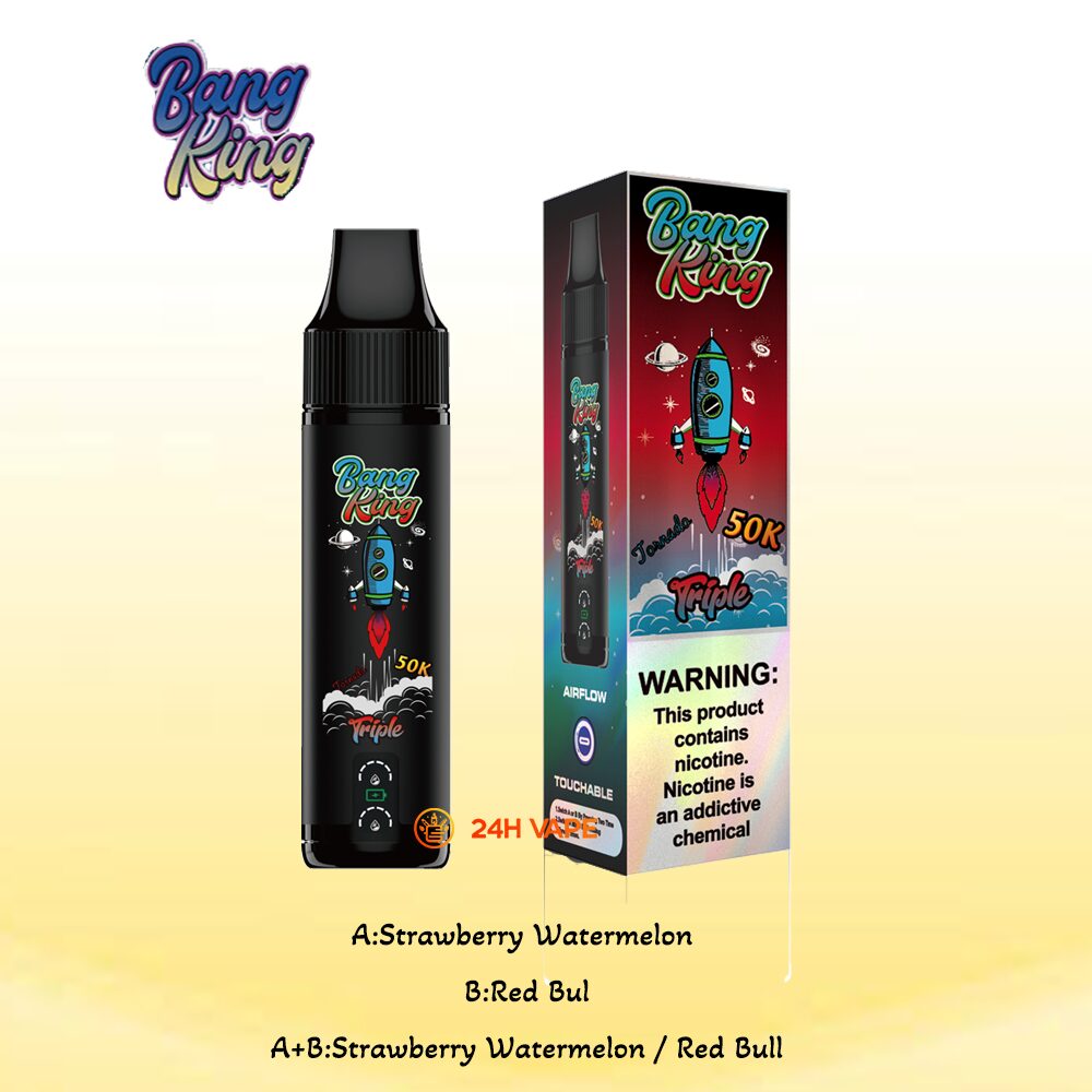Bang King Triple 50000 50K Puffs 3 in 1 Flavors Rechargeable Disposable Vape in A:Strawberry Watermelon/B:Red Bull/A+B:Strawberry Watermelon Red Bull
