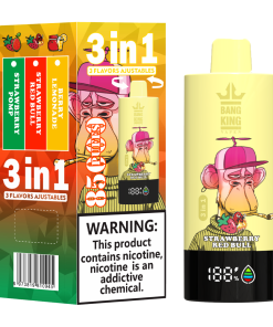 Bang King 85000 85k Puffs 3 in 1 Flavors Rechargeable LCD Display Disposable Vape in Berry Lemonade & Strawberry Red Bull & Strawberry Pomp flavor