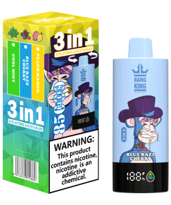 Bang King 85000 85k Puffs 3 in 1 Flavors Rechargeable LCD Display Disposable Vape in Blue Razz Cherry & Cool Mint & Peach Mango flavor