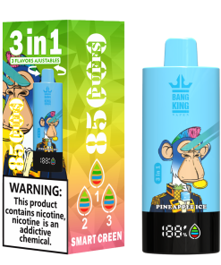 Bang King 85000 85k Puffs 3 in 1 Flavors Rechargeable LCD Display Disposable Vape in Double Apple & Fruity Fusion & Pineapple Ice flavor