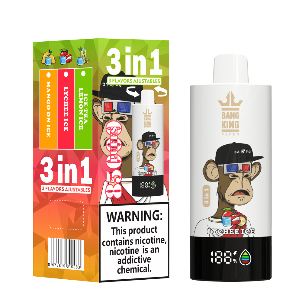 Bang King 85000 85k Puffs 3 in 1 Flavors Rechargeable LCD Display Disposable Vape in Ice Tea Lemon Ice & Mango On Ice & Lychee Ice flavor