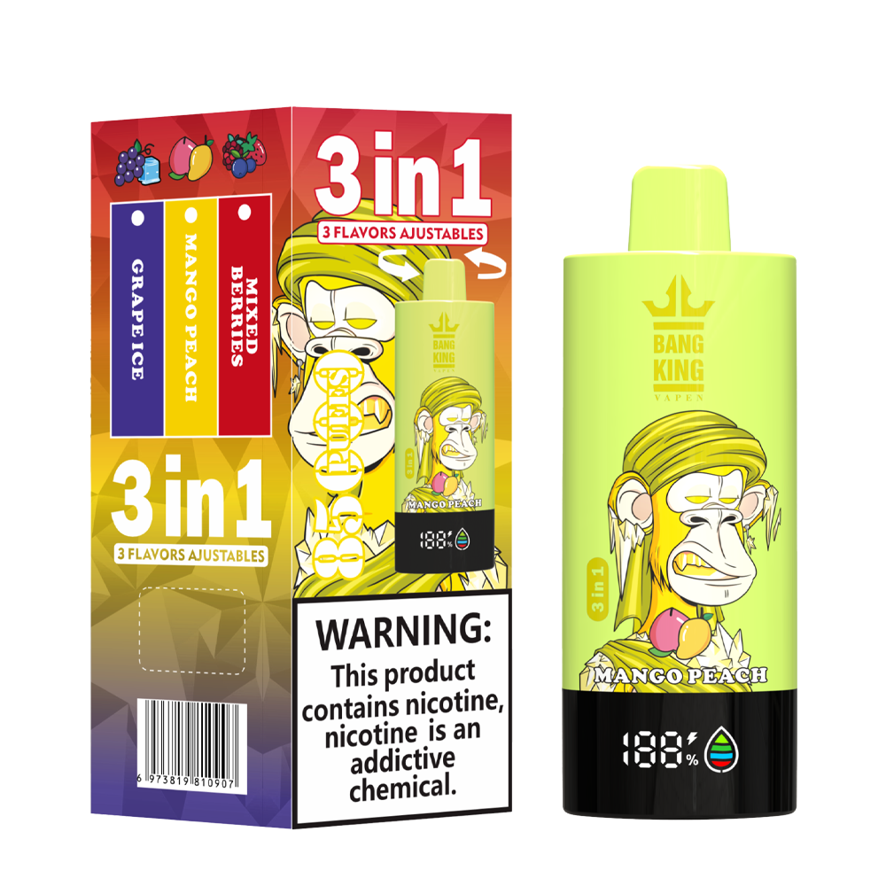 Bang King 85000 85k Puffs 3 in 1 Flavors Rechargeable LCD Display Disposable Vape in Mixed Fruits & Mango Peach & Grape Ice flavor