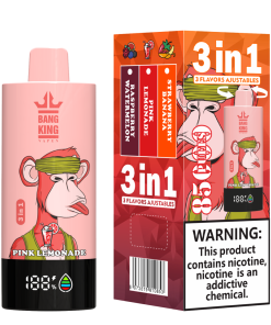Bang King 85000 85k Puffs 3 in 1 Flavors Rechargeable LCD Display Disposable Vape in Strawberry Banana & Raspberry Watermelon & Pink Lemonade flavor