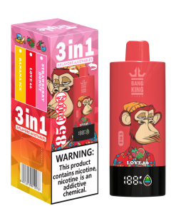 Bang King 85000 85k Puffs 3 in 1 Flavors Rechargeable LCD Display Disposable Vape in Strawberry Donut & Banana Ice & Love66 flavor