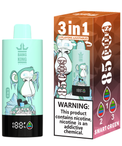 Bang King 85000 85k Puffs 3 in 1 Flavors Rechargeable LCD Display Disposable Vape in Strawberry Vanilla Coke & Peach Ice & Black Dragon Ice flavor