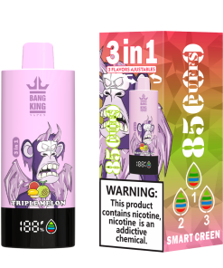 Bang King 85000 85k Puffs 3 in 1 Flavors Rechargeable LCD Display Disposable Vape in Strawberry Watermelon & Triple Melon & Strawberry Ice flavor