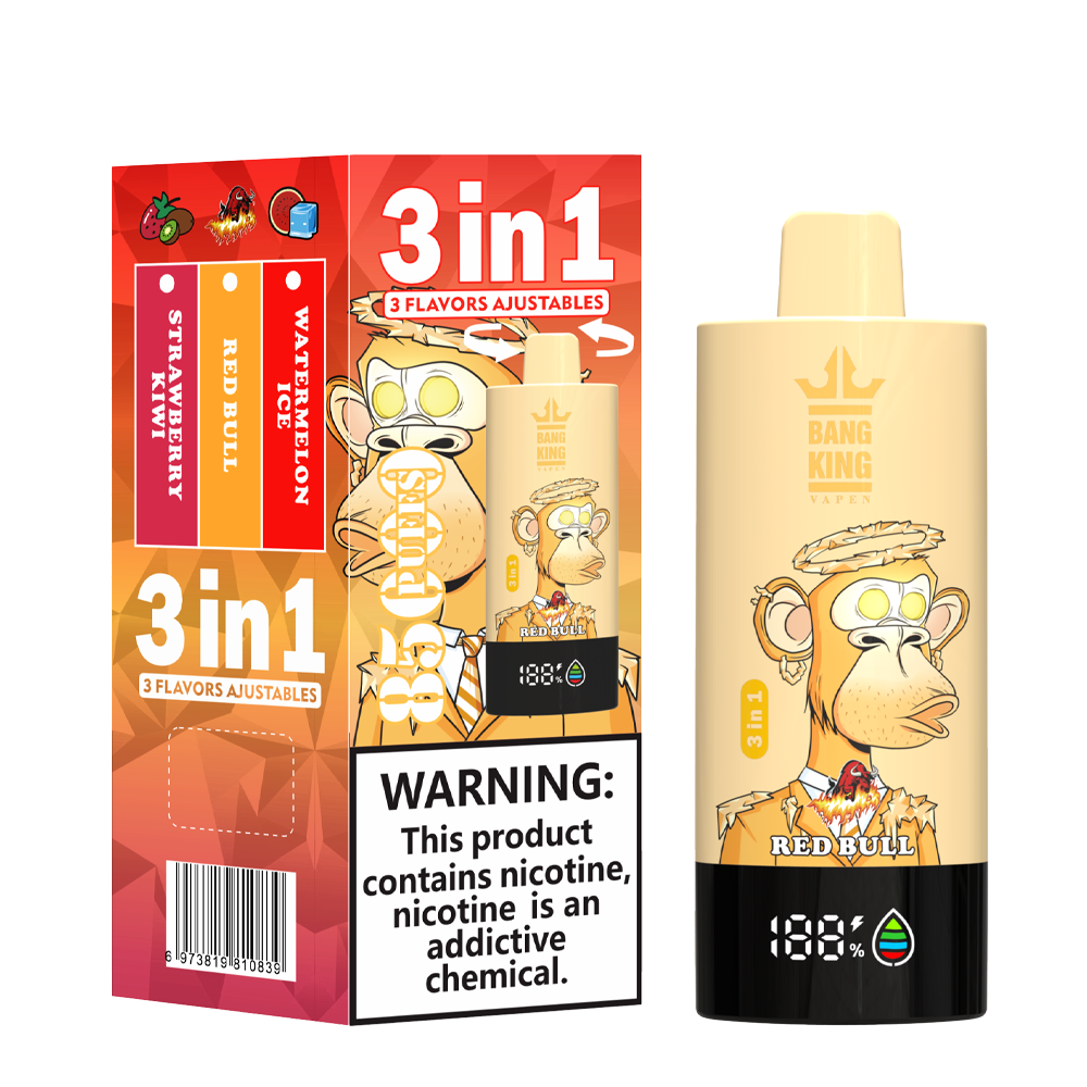 Bang King 85000 85k Puffs 3 in 1 Flavors Rechargeable LCD Display Disposable Vape in Watermelon & Red Bull & Strawberry Kiwi flavor