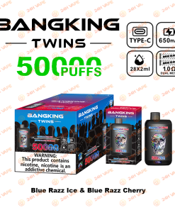 Bang King Twins 50000 50K Puffs 2% 3% 5% Nicotine Double Taste LED Display Disposable Vape in Blue Razz Ice & Blue Razz Cherry flavor