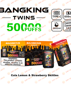 Bang King Twins 50000 50K Puffs 2% 3% 5% Nicotine Double Taste LED Display Disposable Vape in Cola Lemon & Strawberry Skittles flavor
