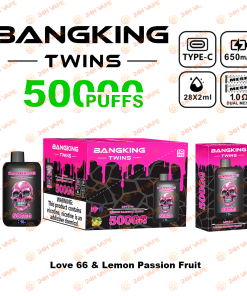 Bang King Twins 50000 50K Puffs 2% 3% 5% Nicotine Double Taste LED Display Disposable Vape in Love 66 & Lemon Passion Fruit flavor