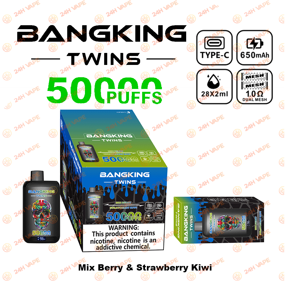 Bang King Twins 50000 50K Puffs 2% 3% 5% Nicotine Double Taste LED Display Disposable Vape in Random Mix flavor