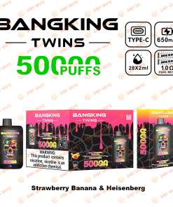 Bang King Twins 50000 50K Puffs 2% 3% 5% Nicotine Double Taste LED Display Disposable Vape in Strawberry Banana & Heisenberg flavor