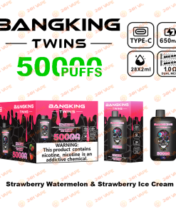 Bang King Twins 50000 50K Puffs 2% 3% 5% Nicotine Double Taste LED Display Disposable Vape in Strawberry Watermelon & Strawberry Ice Cream flavor