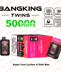 Bang King Twins 50000 50K Puffs 2% 3% 5% Nicotine Double Taste LED Display Disposable Vape in Super Cool Lychee & Pink Man flavor