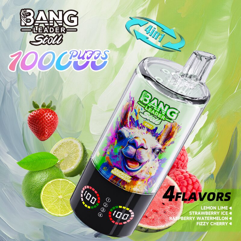 Bang Leader Stoll 100K 100000 Puffs 4 in 1 Flavors & Quad Mesh Coil LED Display Disposable Vape in Lemon Lime & Strawberry Ice & Raspberry Watermelon &