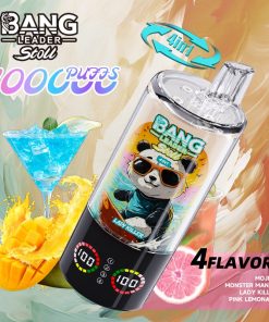 Bang Leader Stoll 100K 100000 Puffs 4 in 1 Flavors & Quad Mesh Coil LED Display Disposable Vape in Mojito & Monster Mango & Lady Killer & Pink Lemonade