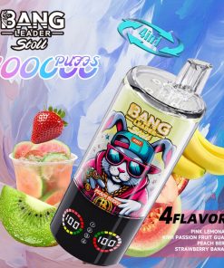 Bang Leader Stoll 100K 100000 Puffs 4 in 1 Flavors & Quad Mesh Coil LED Display Disposable Vape in Pink Lemonade & Kiwi Passion Fruit Guava & Peach Berry