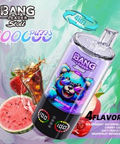 Bang Leader Stoll 100K 100000 Puffs 4 in 1 Flavors & Quad Mesh Coil LED Display Disposable Vape in Strawberry Watermelon & Cherry Cola & Juicy Peach Ice &