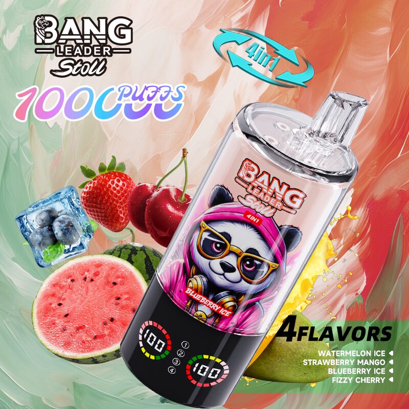 Bang Leader Stoll 100K 100000 Puffs 4 in 1 Flavors & Quad Mesh Coil LED Display Disposable Vape in Watermelon Ice & Strawberry Mango & Blueberry Ice &