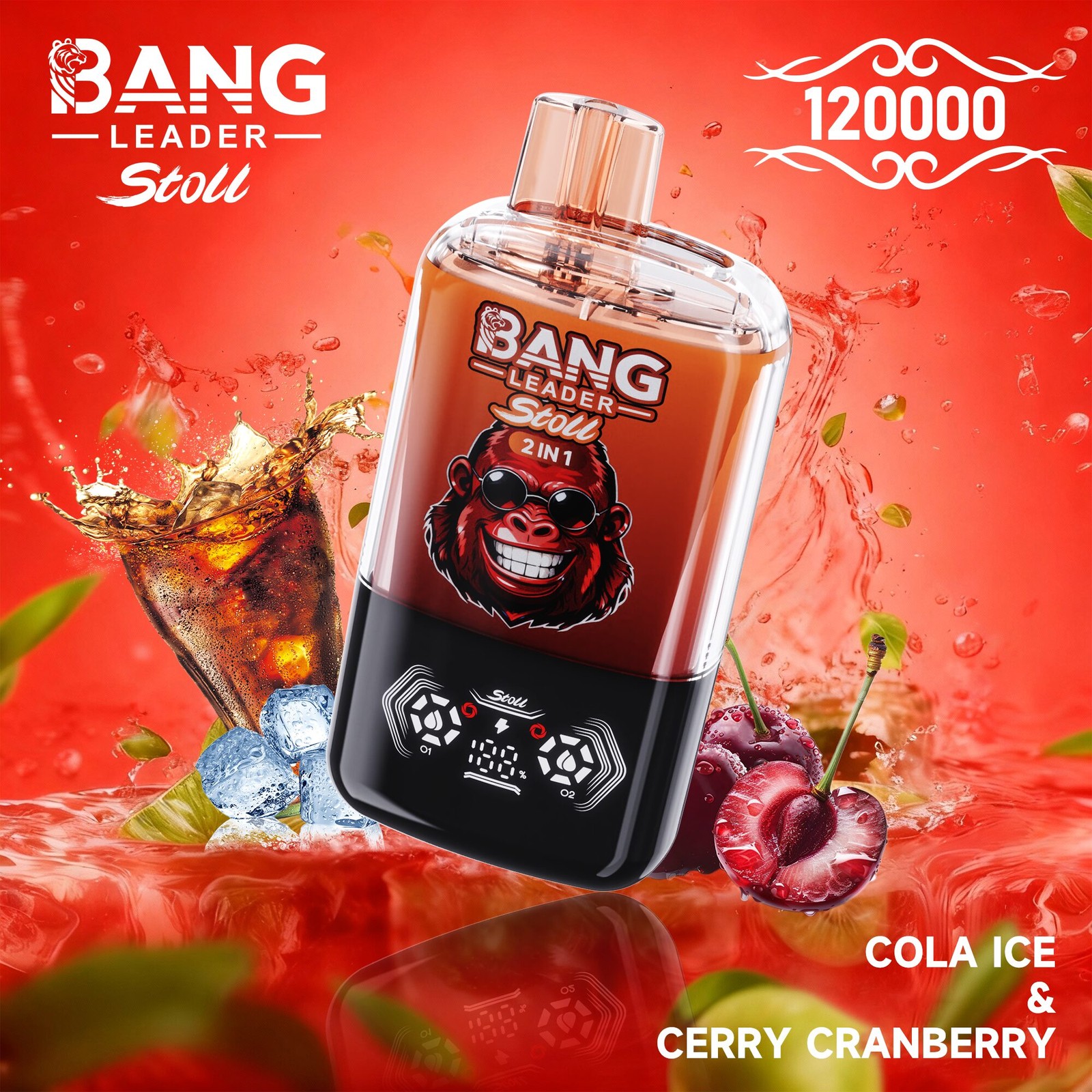 Bang Leader Stoll 120K 120000 Puffs Double Taste&Anti-Leak Design LED Display Disposable Vape in Cola Ice & Cerry Cranberry flavor