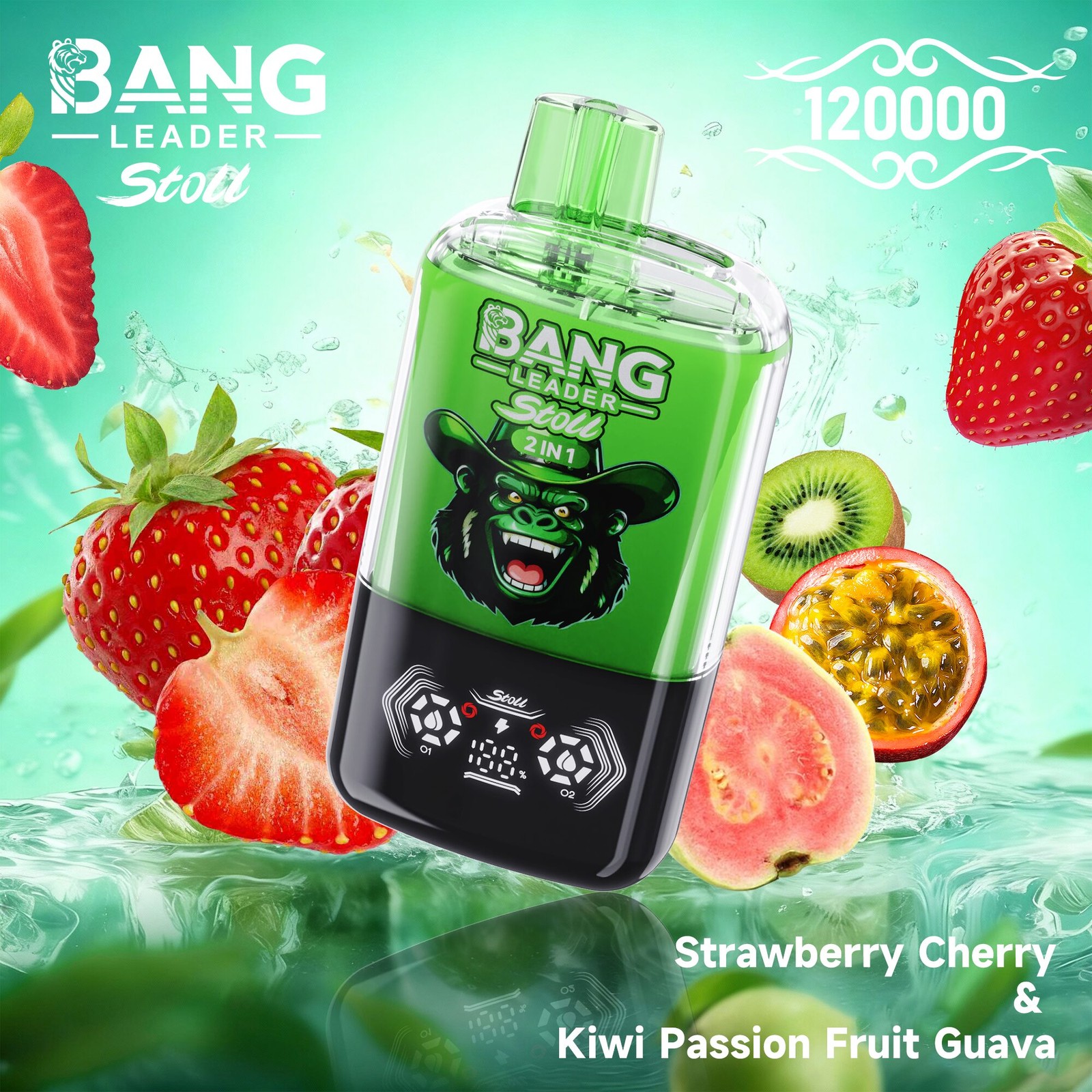 Bang Leader Stoll 120K 120000 Puffs Double Taste&Anti-Leak Design LED Display Disposable Vape in Strawberry Cherry & Kiwi Passion Fruit Guava flavor