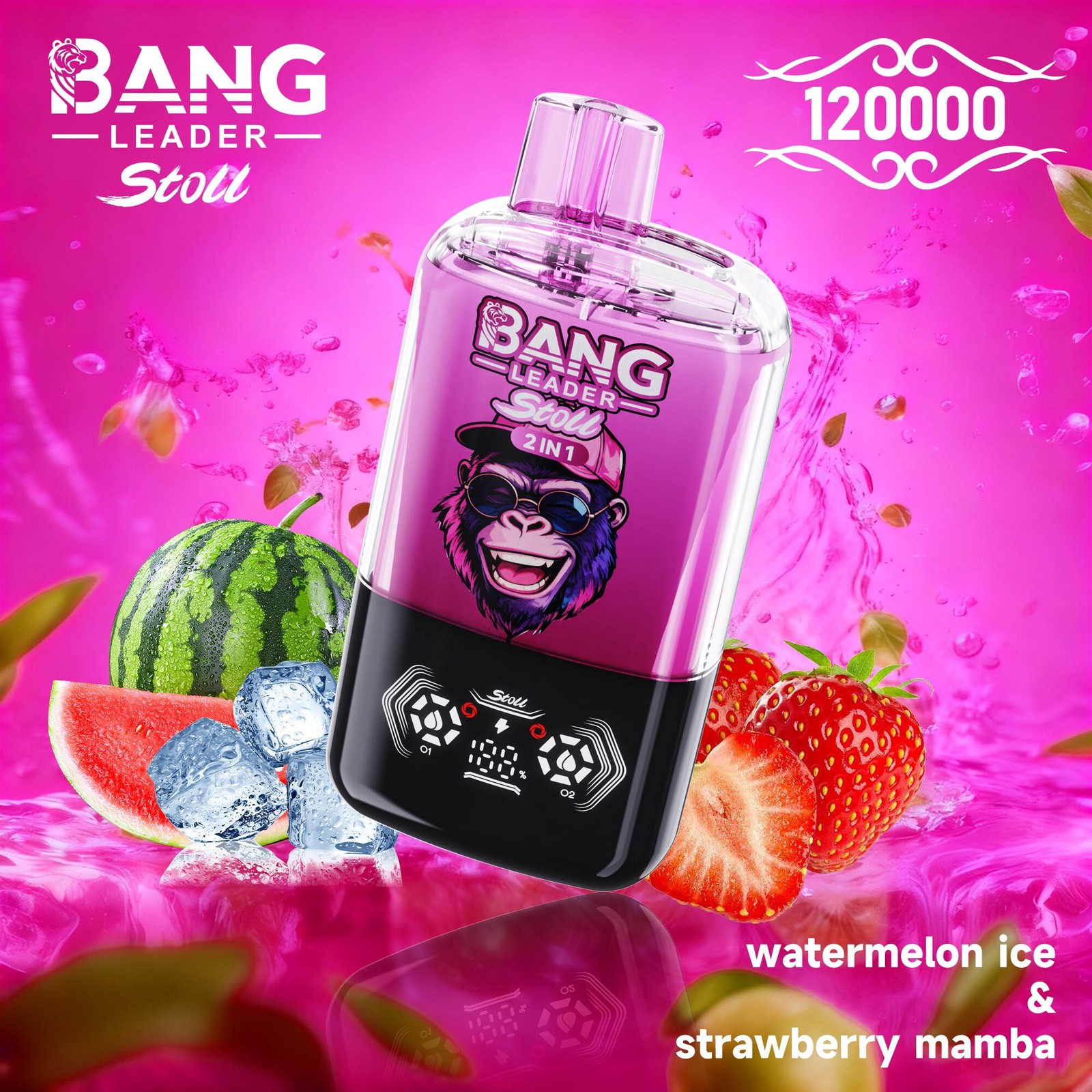 Bang Leader Stoll 120K 120000 Puffs Double Taste&Anti-Leak Design LED Display Disposable Vape in Watermelon Ice & Starwberry Mamba flavor