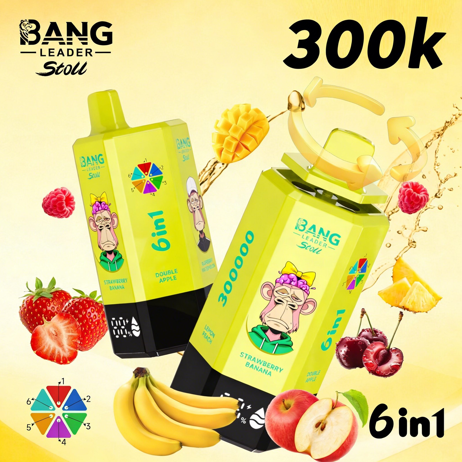 Bang Leader 300K 300000 Puffs 6 in 1 Flavors & 6 oil tanks Rechargeable LCD Display Disposable Vape EU Warehouse in bang leader 300k eu warehouse