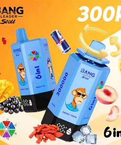 Bang Leader 300K 300000 Puffs 6 in 1 Flavors & 6 oil tanks Rechargeable LCD Display Disposable Vape EU Warehouse in Energy Drink & Peach Ice & Mango Ice &